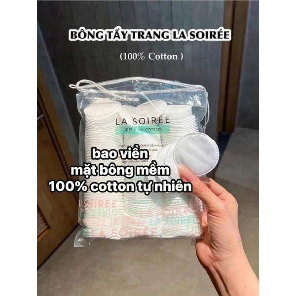 Bông tẩy Trang 100% Cotton La Soirée gói 225 miếng tròn - hạn 2028  IS406