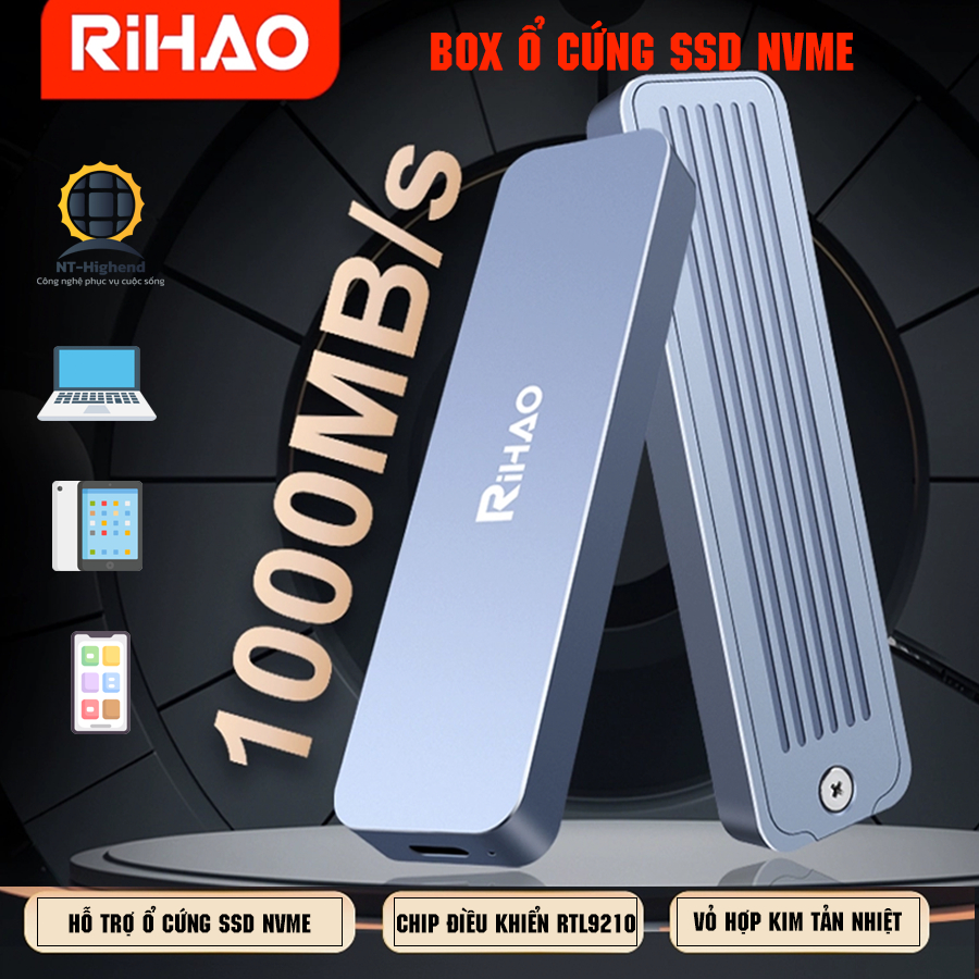 BOX Ổ CỨNG SSD RiHAO Hỗ trợ NGFF NVME Vỏ nhôm tốc độ 10G cáp kết nối ...