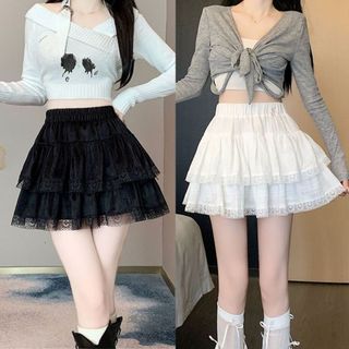 Váy xoè ngắn chất voan 3 tầng phối ren 2 màu có quần bảo hộ VANISA CT467