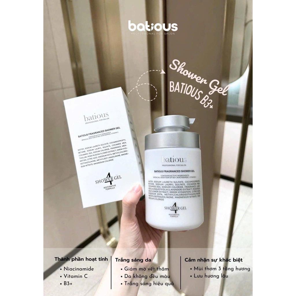 Sữa tắm BATIOUS B3+ 500ml hạn 2028 trắng da mờ thâm IS231