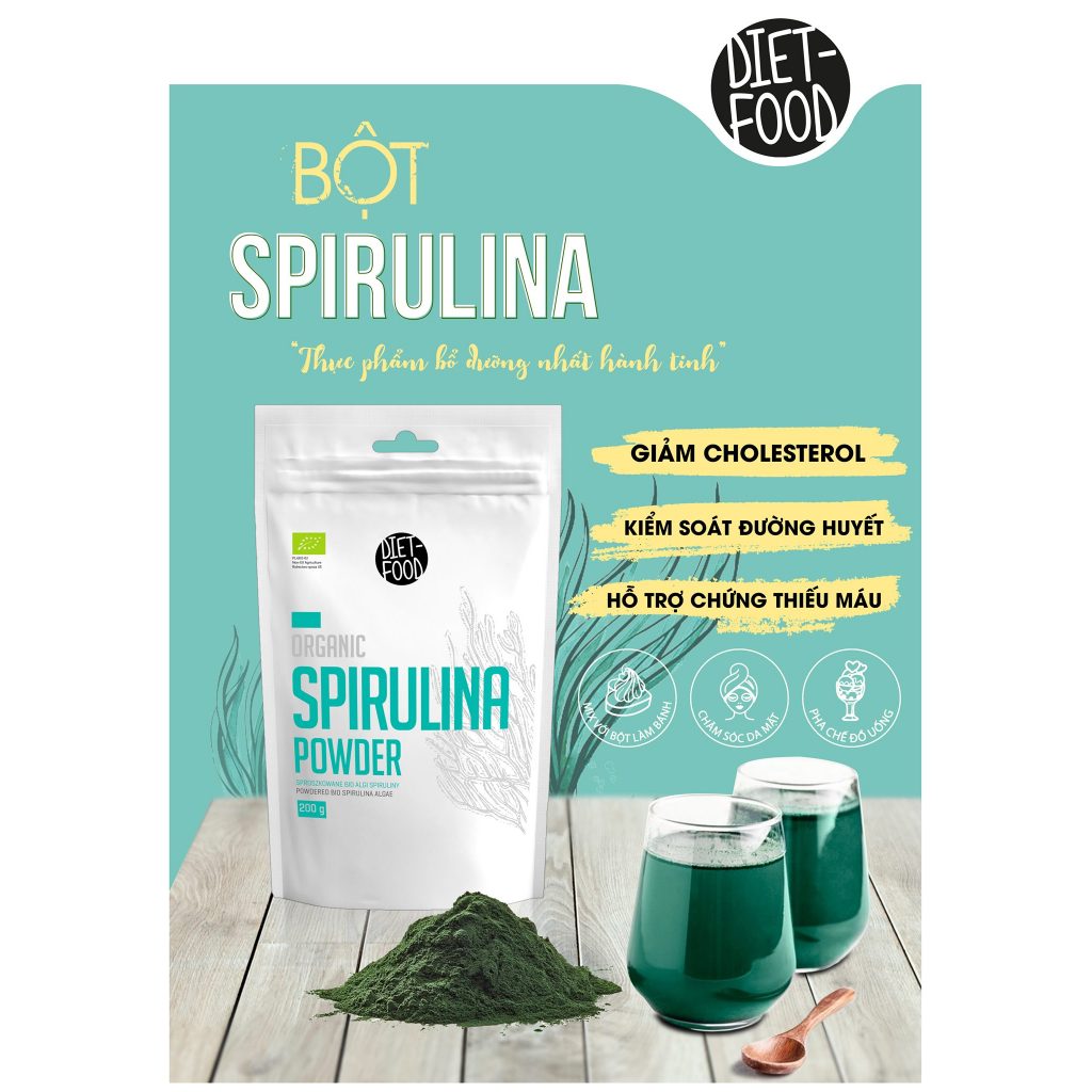 Bột Tảo Hữu Cơ Diet Food tảo lục chlorella, tảo xoắn spirulina 200g