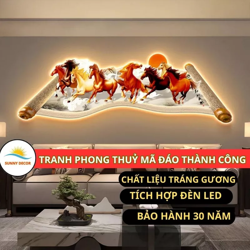 Tranh treo tường phong thủy Mã đáo thành công Tráng Gương cao cấp kèm LED Decor phòng khách mang sự thịnh vượng. may mắn — ảnh 1
