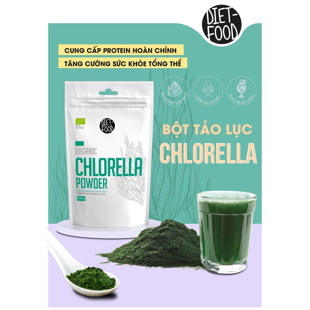 Bột Tảo Hữu Cơ Diet Food tảo lục chlorella, tảo xoắn spirulina 200g