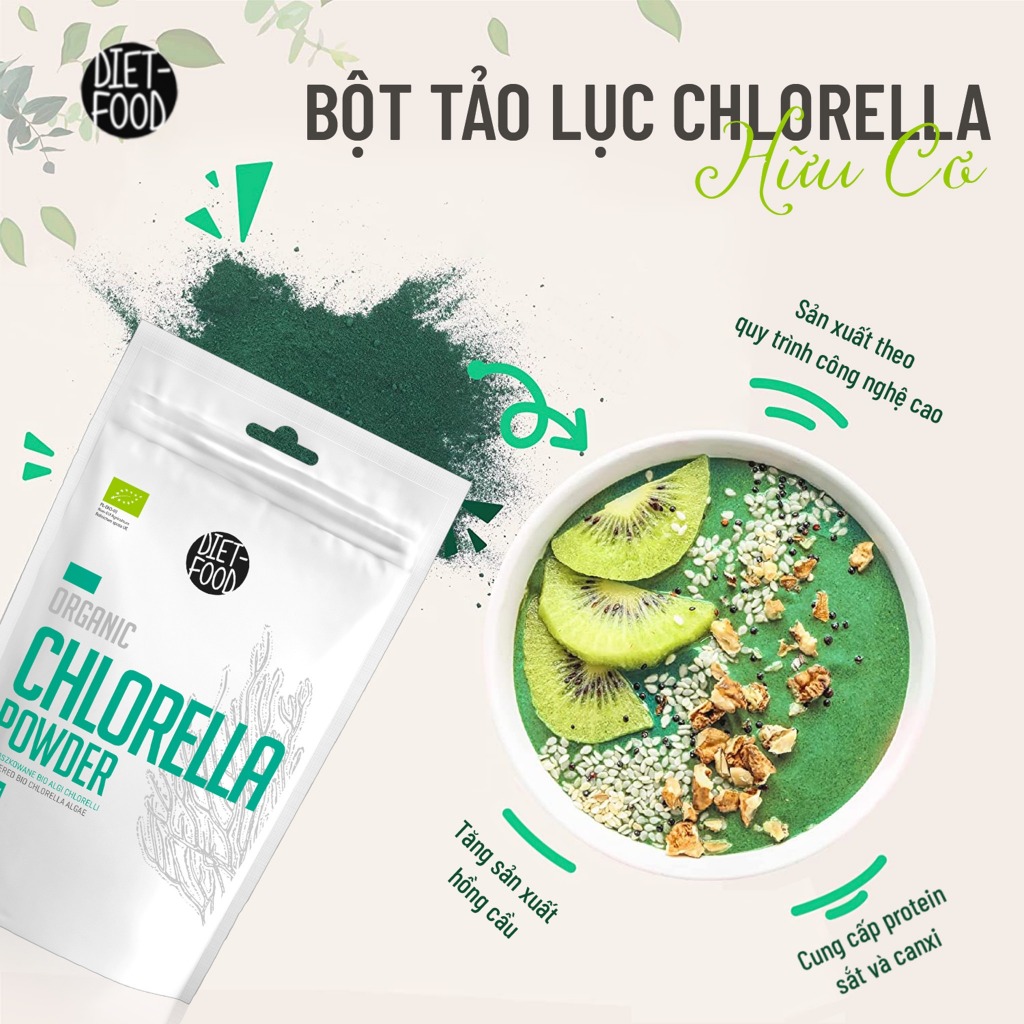 Bột Tảo Hữu Cơ Diet Food tảo lục chlorella, tảo xoắn spirulina 200g