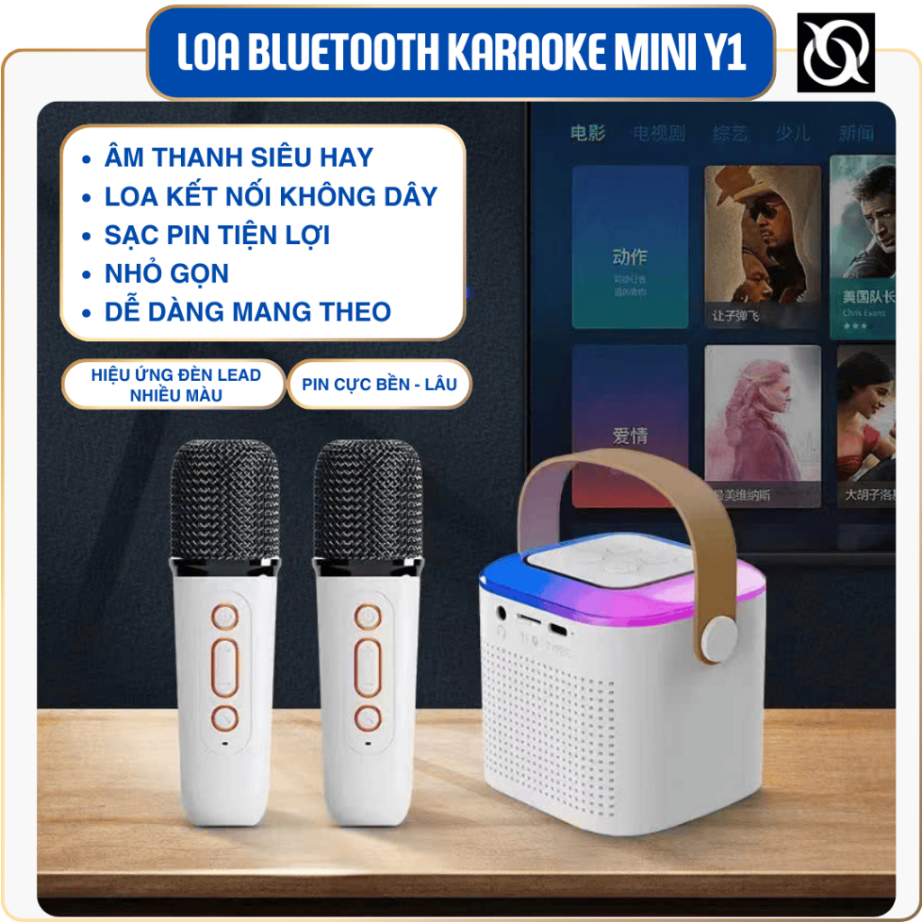 🎵 Loa Bluetooth Karaoke Mini Y1 – Âm Thanh Hay | Đèn LED Đổi Màu | Kết Nối Không Dây | Pin Trâu |