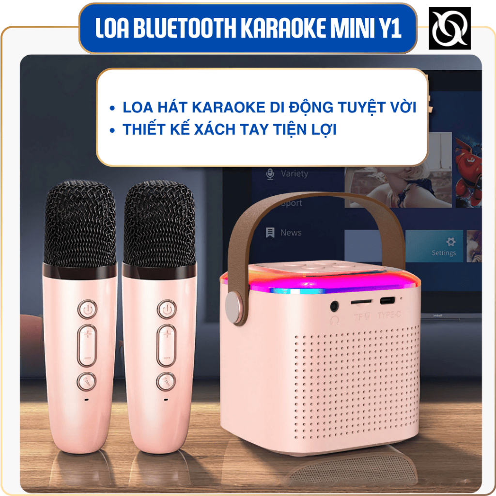 🎵 Loa Bluetooth Karaoke Mini Y1 – Âm Thanh Hay | Đèn LED Đổi Màu | Kết Nối Không Dây | Pin Trâu |