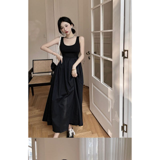 ĐẦM DÂY DÁNG DÀI BASSIC FORM XOÈ CHẤT VẢI CAO CẤP tôn dáng -Đen/Hồng có may 2 túi và lớp lót váy