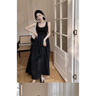 ĐẦM DÂY DÁNG DÀI BASSIC FORM XOÈ CHẤT VẢI CAO CẤP tôn dáng -Đen/Hồng có may 2 túi và lớp lót váy