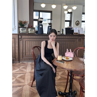 ĐẦM DÂY DÁNG DÀI BASSIC FORM XOÈ CHẤT VẢI CAO CẤP tôn dáng -Đen/Hồng có may 2 túi và lớp lót váy
