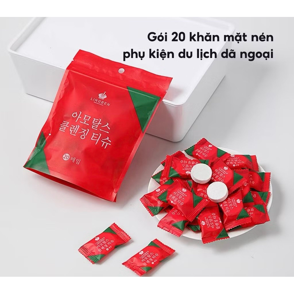 1 túi 20 viên Khăn Nén Mini Hình Viên Kẹo Hàn Quốc Đa Năng Tiện Dụng Kích Thước 20*22cm IS145