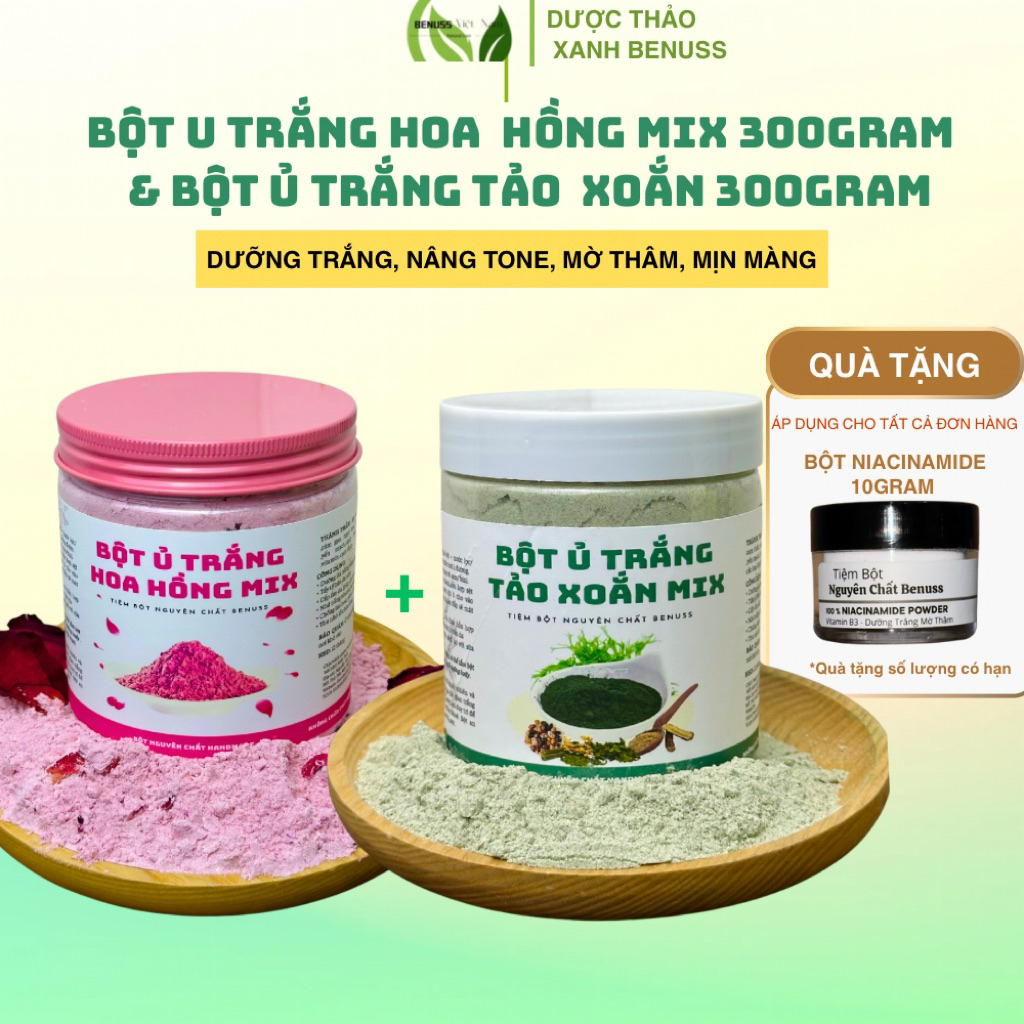 [Combo 2 hủ] Ủ Trắng Hoa Hồng Mix Và Tảo Xoắn Mix