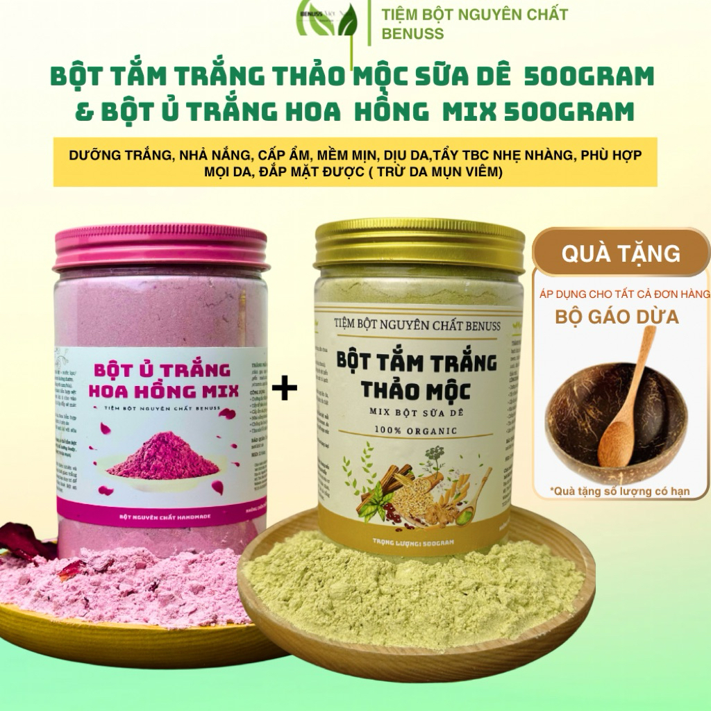 [COMBO 2 HỦ ] Bột Thảo Mộc Sữa Dê & Bột Hoa Hồng Mix