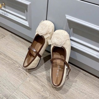[FORM RÔNG LÙI 1 SIZE] Giày Mary Jane Nữ Da Lộn Đính Hoa Hồng Đế Thấp Đi Êm Chân L810