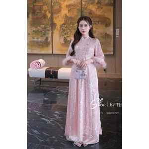 Set áo dài đính kim sa tay form rộng dnag suông kèm quần ống suông xinh xắn tiểu thư cho các nàng - BaoTrang.clothes