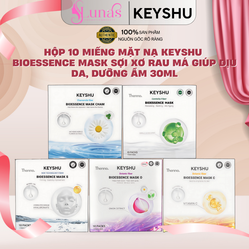 Hộp 10 Miếng Mặt Nạ Keyshu Bioessence Mask Sợi Xơ Rau Má Giúp Dịu Da ...