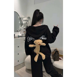 [SÉT ĐỒ THỂ THAO GẤU BÔNG] Bộ Nỉ Hoodie Nỉ Bông Kèm Gấu Teddy Dễ Thương, Đồ Bộ Nỉ Unisex Form Rộng Mặc Nhà – Đi Chơi – T