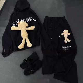 [SÉT ĐỒ THỂ THAO GẤU BÔNG] Bộ Nỉ Hoodie Nỉ Bông Kèm Gấu Teddy Dễ Thương, Đồ Bộ Nỉ Unisex Form Rộng Mặc Nhà – Đi Chơi – T