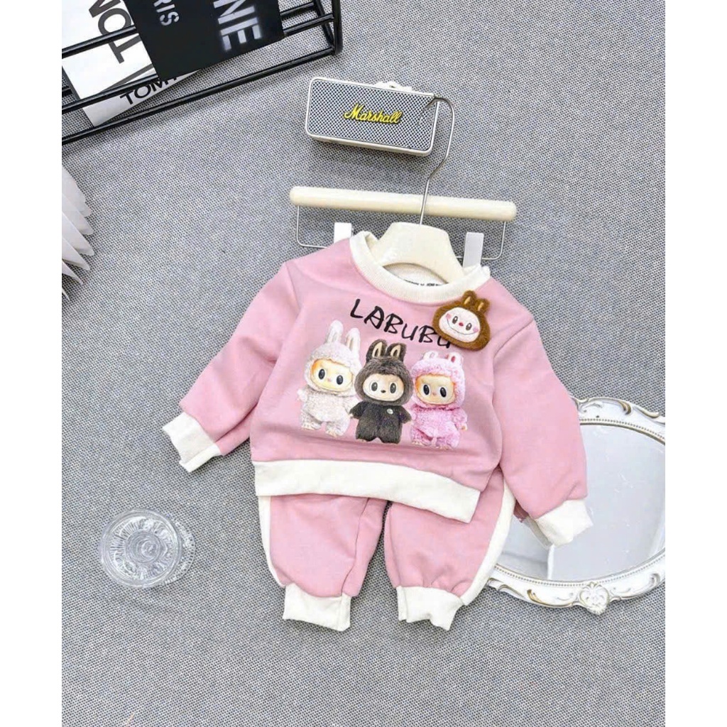 BỘ NỈ BÔNG PHỐI TRẮNG IN HÌNH LA BUBU