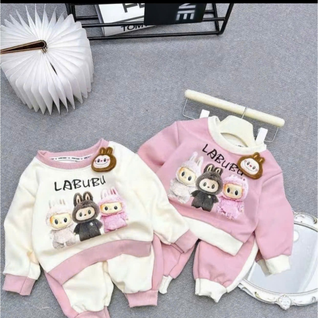 BỘ NỈ BÔNG PHỐI TRẮNG IN HÌNH LA BUBU