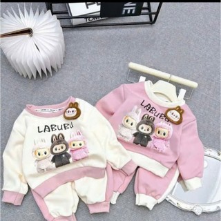 BỘ NỈ BÔNG BÉ GÁI IN HÌNH 3 CHÚ LABUBU