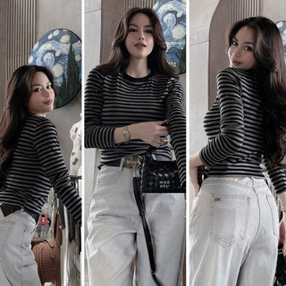 Áo Thun Kẻ Sọc Zip Lông Dáng Ôm Vừa Người Dễ Phối Đồ