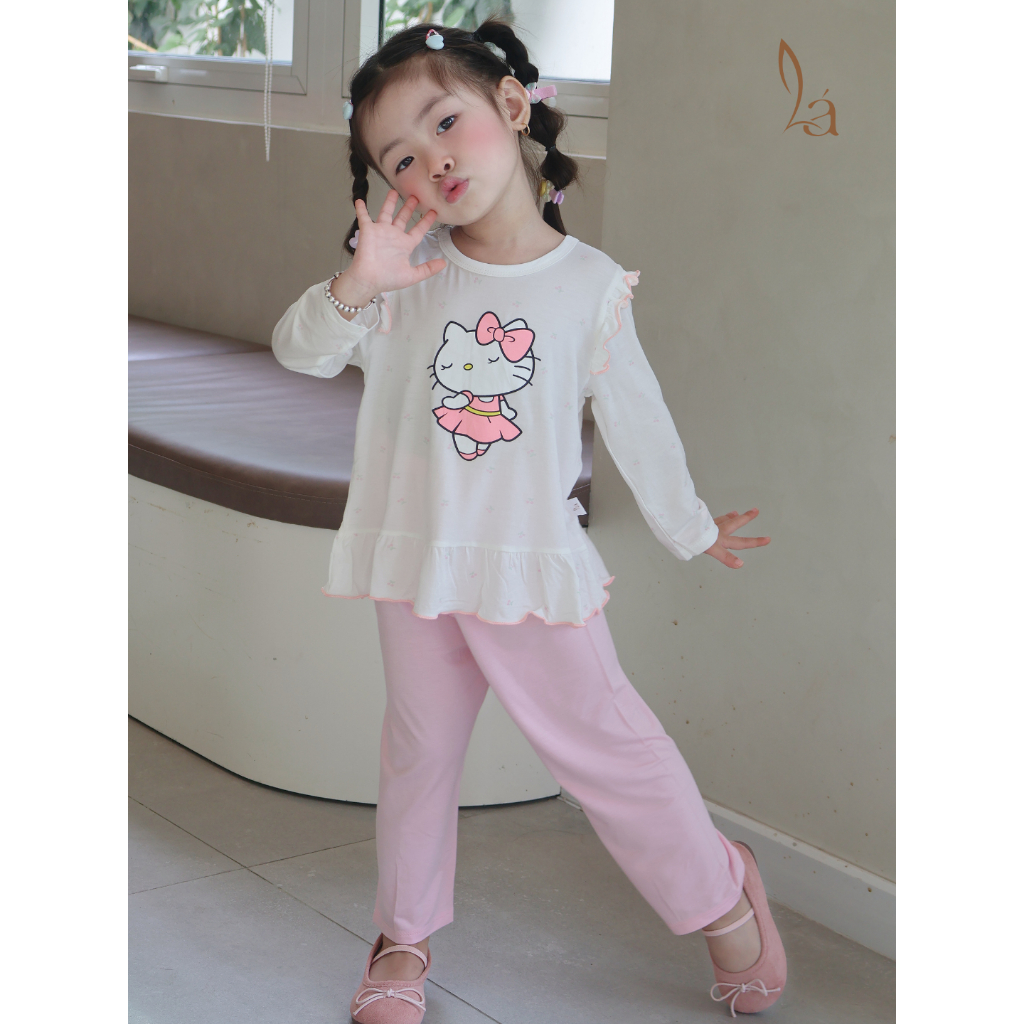 Bộ dài tay cho bé gái sợi sồi Modal Lá Homewear A330, đồ ngủ cho bé hình kitty kuromi melody