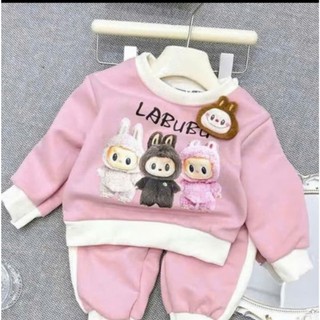 BỘ NỈ BÔNG BÉ GÁI IN HÌNH 3 CHÚ LABUBU