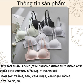 Áo ngực nữ không gọng đệm mút mỏng ôm ngực thoáng mát, Áo lót nữ học sinh chất cotton mềm mại A838