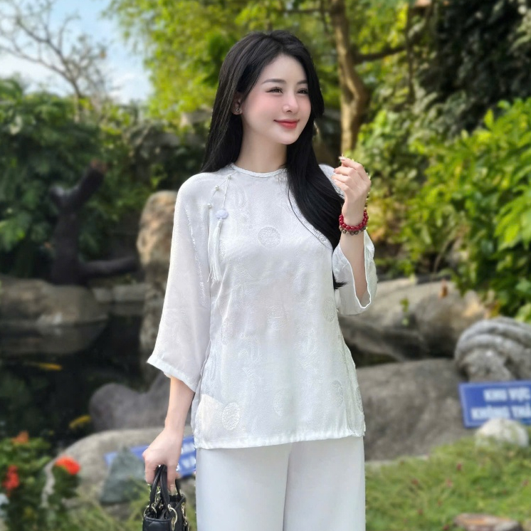 Đồ lam đi chùa Set Lụa Gấm Phượng Đằng Cổ Tết Tà Vuông Màu Pháp Phục Đồ Đi Lễ Chùa sang trọng dịu dàng