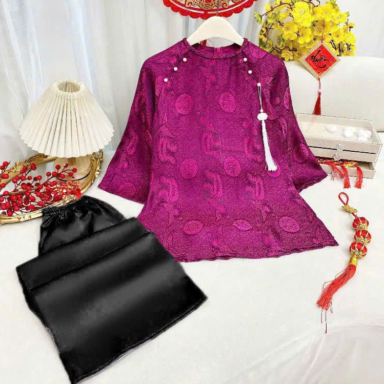 Đồ lam đi chùa Set Lụa Gấm Phượng Đằng Cổ Tết Tà Vuông Màu Pháp Phục Đồ Đi Lễ Chùa sang trọng dịu dàng