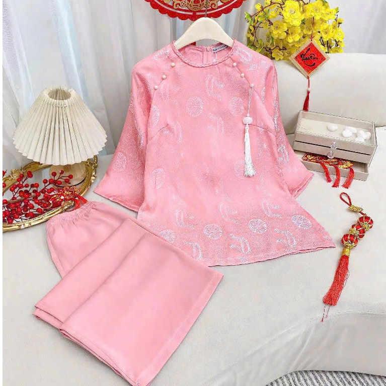 Đồ lam đi chùa Set Lụa Gấm Phượng Đằng Cổ Tết Tà Vuông Màu Pháp Phục Đồ Đi Lễ Chùa sang trọng dịu dàng