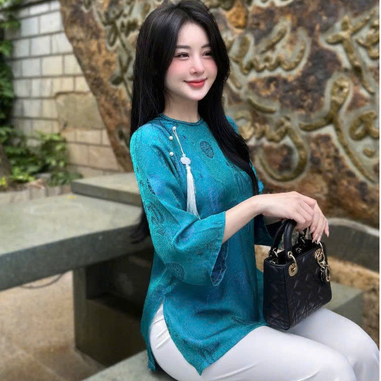 Đồ lam đi chùa Set Lụa Gấm Phượng Đằng Cổ Tết Tà Vuông Màu Pháp Phục Đồ Đi Lễ Chùa sang trọng dịu dàng