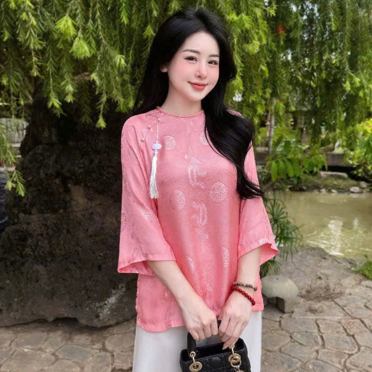 Đồ lam đi chùa Set Lụa Gấm Phượng Đằng Cổ Tết Tà Vuông Màu Pháp Phục Đồ Đi Lễ Chùa sang trọng dịu dàng