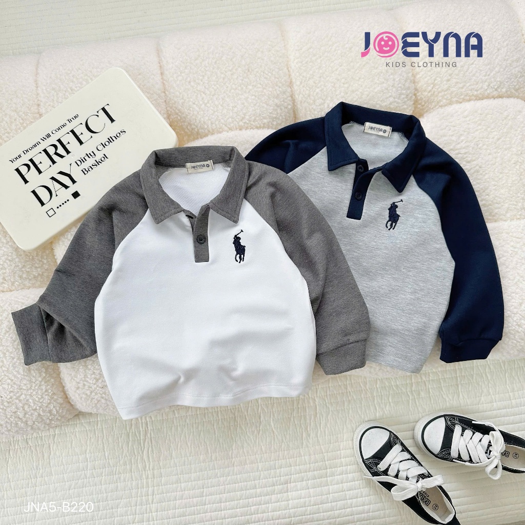 Bộ thu đông da cá thêu ngựa tay phối trơn màu basic cho bé, set bộ thu đông