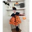 Đầm Hallowen thiết kế cho bé gái cánh dơi, họa tiết mà cam đen - TV05