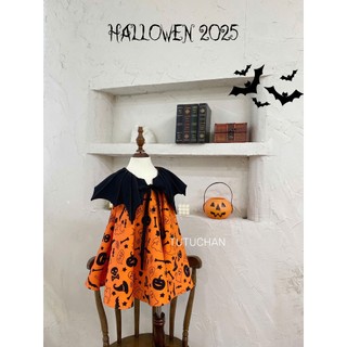 [ Tutuchan ] Đầm Hallowen thiết kế cho bé gái cánh dơi, họa tiết mà cam đen - TV05