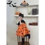 Đầm Hallowen thiết kế cho bé gái cánh dơi, họa tiết mà cam đen - TV05