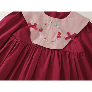 Váy Cho Bé Gái, Váy Suông Dài Tay Cổ Tròn Phối Hồng Cho Bé Họa Tiết Nơ Dễ Thương Chất Liệu Cotton