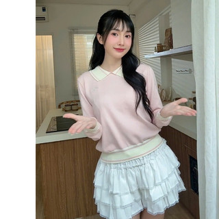 Áo len lông thỏ nữ dài tay cổ bẻ thêu nơ basic thu đông cao cấp AL63 DELIZ 400G