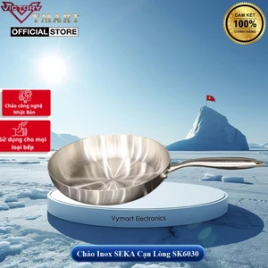 Chảo Inox SEKA Cạn Lòng SK6030 - Chảo Cạn Vân Kim Cương 22cm, 26cm, 28cm Dùng Cho Mọi Loại Bếp