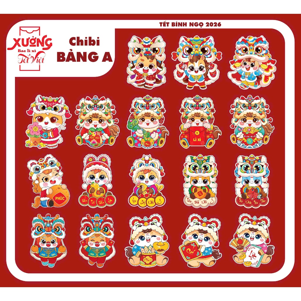 Set 10/50/100 Bao Lì Xì Chibi Combo 100 Lì Xì Năm Mới 2026 Bính Ngọ Hình Ngựa Thần Tài Hoạt Hình-Đồ Chơi Cho Bé PUKAPI