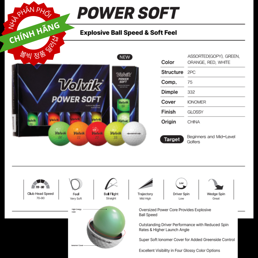 [Volvik PowerSoft 볼빅 본사 정품 수입 ] 부드러운 타구감 가성비 좋은 2PC 깔끔한 퍼팅라인 디자인_Bóng ...