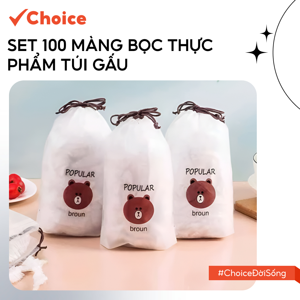 [Choice] Set 100 Màng Bọc Thực Phẩm Túi Gấu LS1-2821-23 Có Chun Co Giãn, Tái Sử Dụng