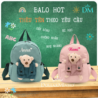Balo THÊU TÊN dành cho bé đi học mẫu giáo, từ 0 đến 5 tuổi, thiết kế khóa kéo tiện lợi cho bé