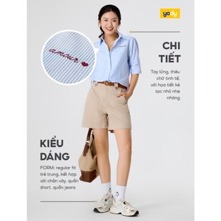 Áo sơ mi nữ YODY tay lỡ kẻ sọc vải cotton mềm mại WCSH25F220
