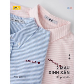 Áo sơ mi nữ YODY tay lỡ kẻ sọc vải cotton mềm mại WCSH25F220