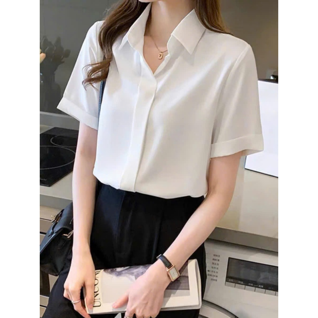 Áo Sơ Mi Trắng Tay Ngắn Nữ ATOMI, SơMi Ngắn Tay,Thời trang Công Sở, Somi Trắng Bigsize, Chất Vải Không Nhăn - CỘC XUÔNG