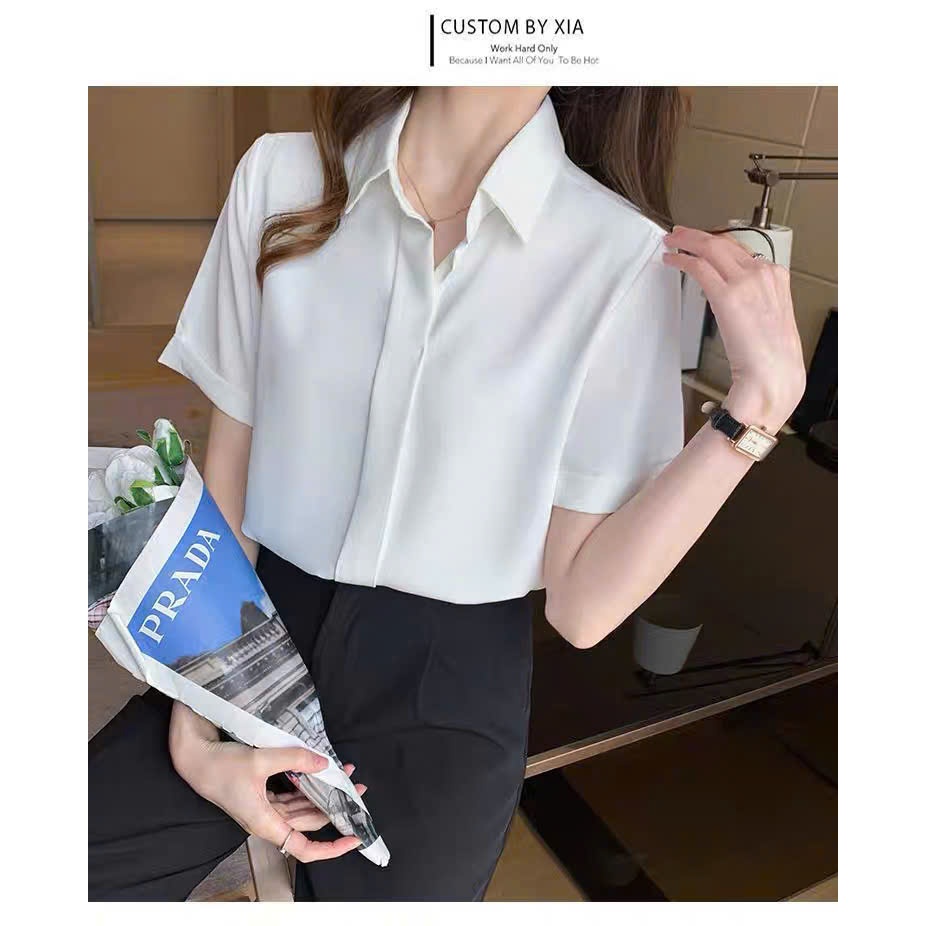 Áo Sơ Mi Trắng Tay Ngắn Nữ ATOMI, SơMi Ngắn Tay,Thời trang Công Sở, Somi Trắng Bigsize, Chất Vải Không Nhăn - CỘC XUÔNG
