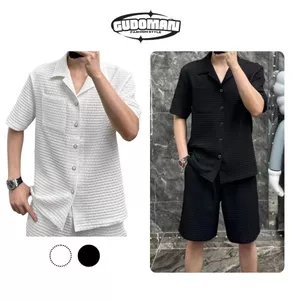 Bộ Quần Áo Cộc Tay GUDO Đồ Bộ Nam Chất Liệu Xốp Tổ Ong Hàn Thời Trang Phong Cách G05