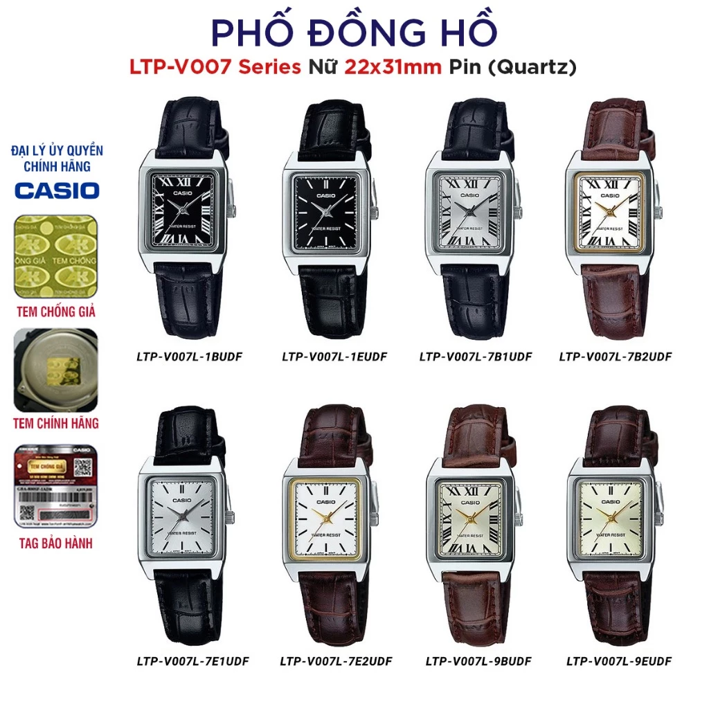 Đồng hồ nữ dây da Casio LTP-V007 chính hãng